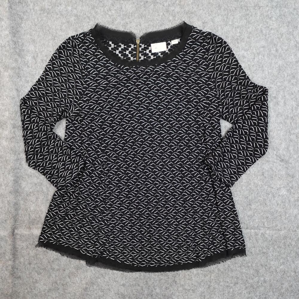 Anthropologie Top Womens Small Postmark Textured Swing Top Long Sleeve Black